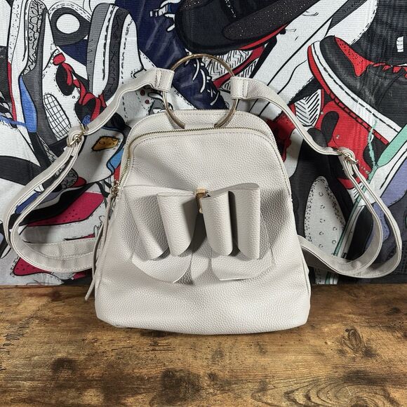 Crossi Bow Backpack White Gray Gold Seafoam Adjustable Straps Zipper Pockets - Picture 1 of 8